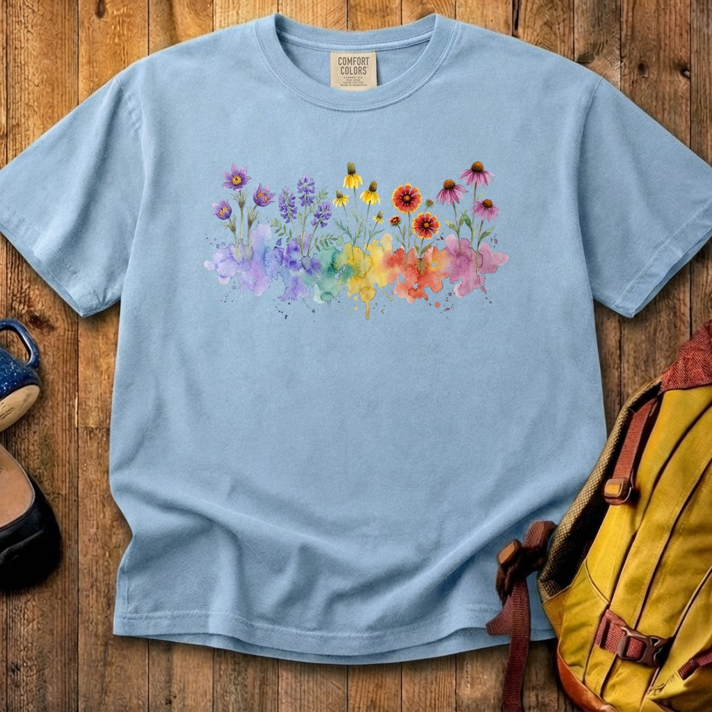 Watercolor Badlands Wildflowers Cotton T-Shirt
