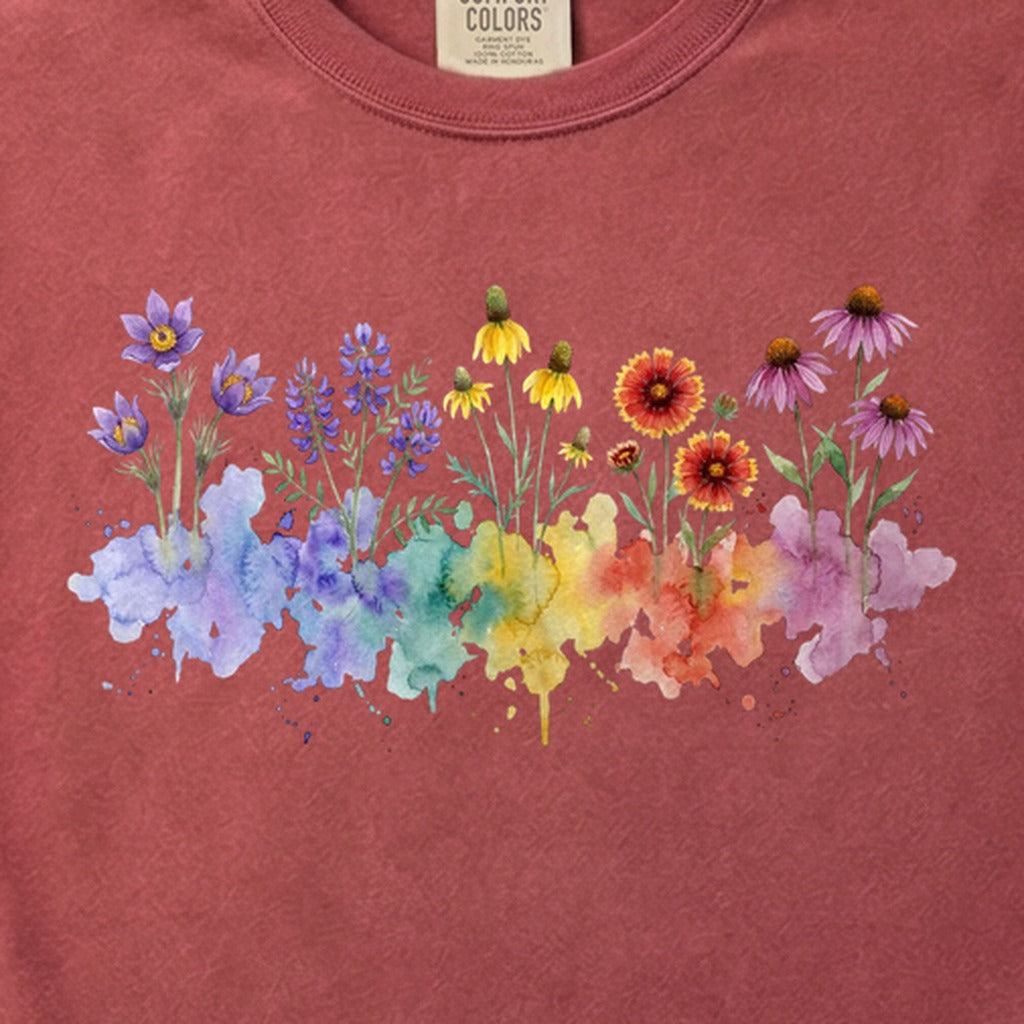 Watercolor Badlands Wildflowers Cotton T-Shirt