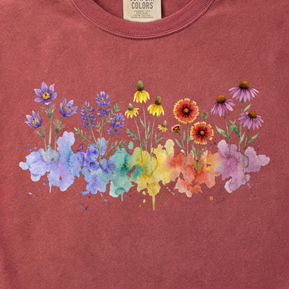 Watercolor Badlands Wildflowers Cotton T-Shirt