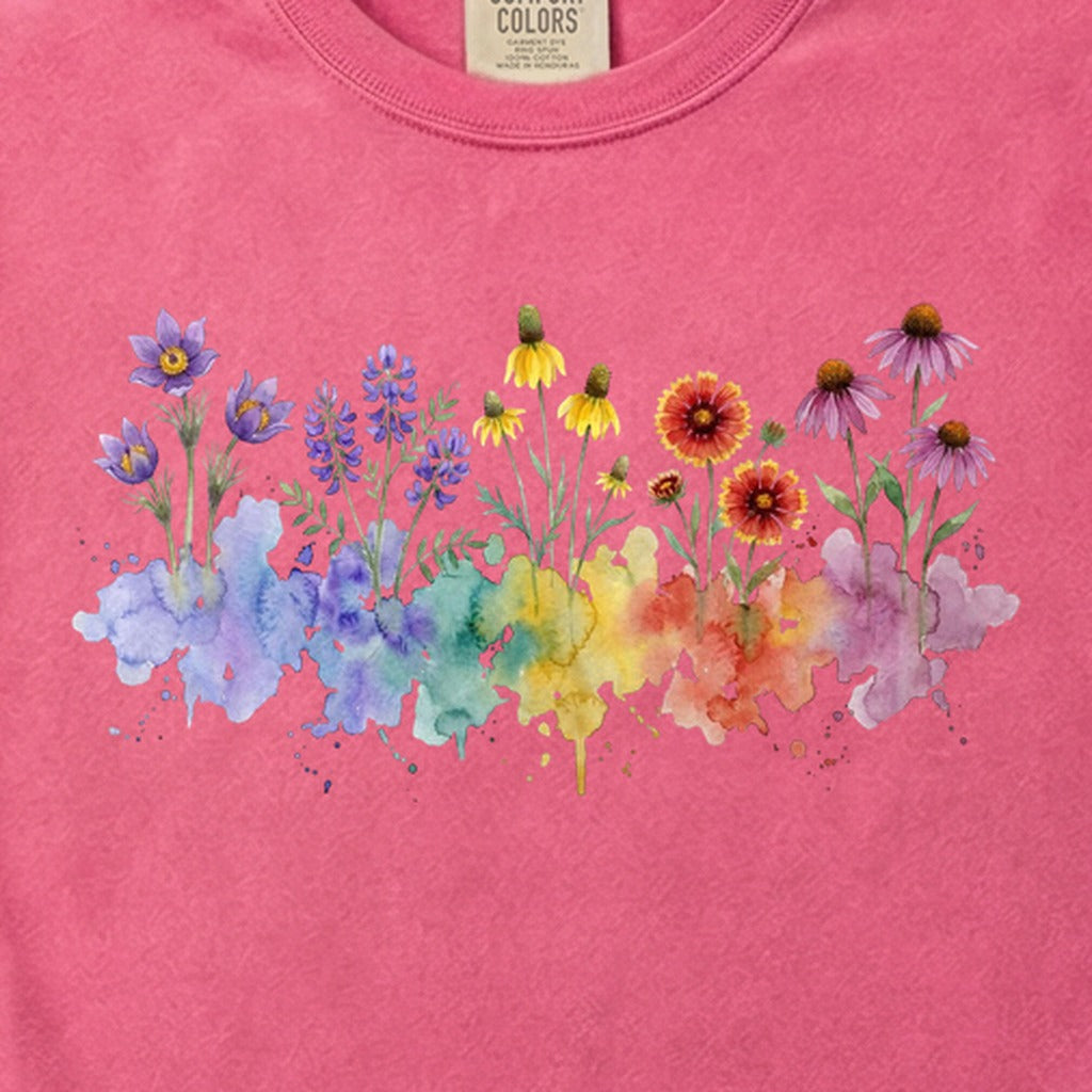 Watercolor Badlands Wildflowers Cotton T-Shirt