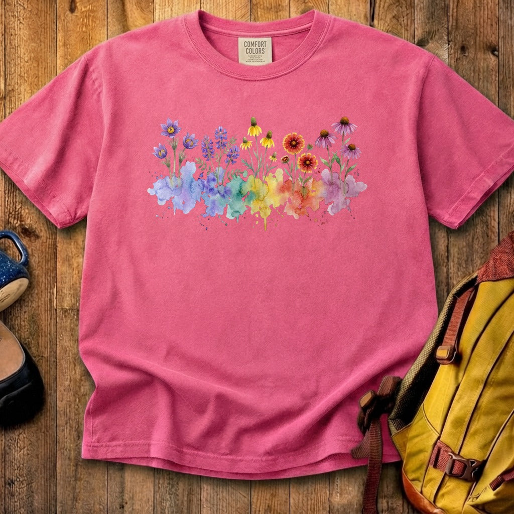 Watercolor Badlands Wildflowers Cotton T-Shirt