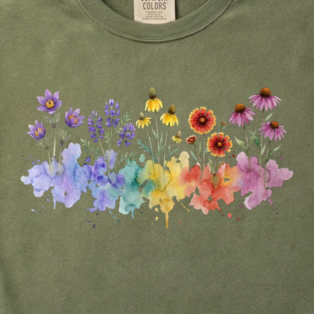 Watercolor Badlands Wildflowers Cotton T-Shirt