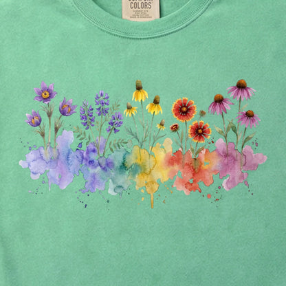 Watercolor Badlands Wildflowers Cotton T-Shirt