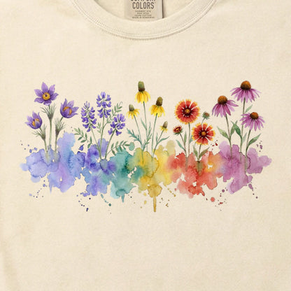 Watercolor Badlands Wildflowers Cotton T-Shirt