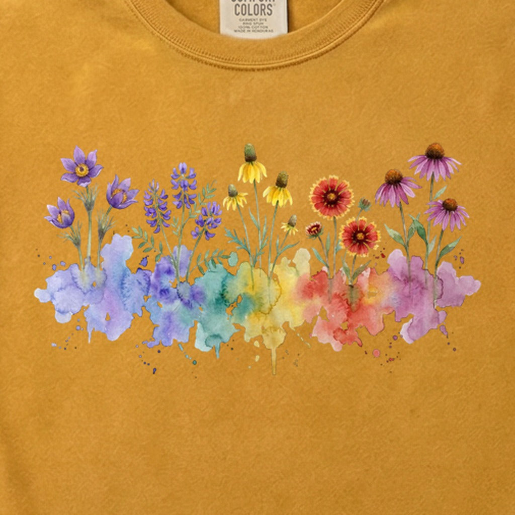 Watercolor Badlands Wildflowers Cotton T-Shirt
