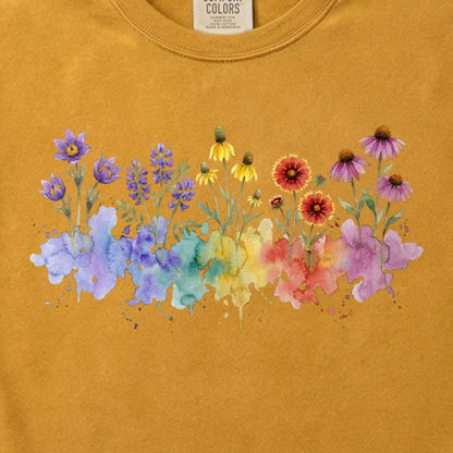 Watercolor Badlands Wildflowers Cotton T-Shirt