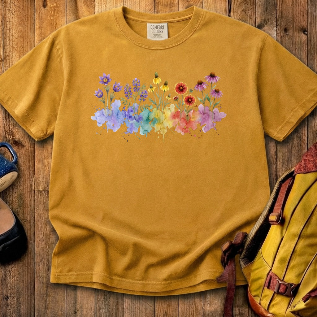 Watercolor Badlands Wildflowers Cotton T-Shirt