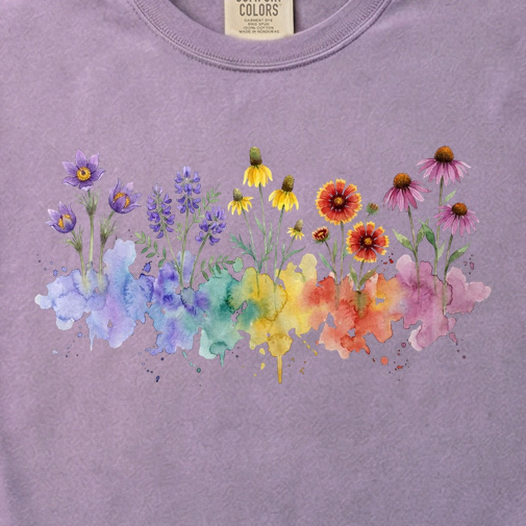 Watercolor Badlands Wildflowers Cotton T-Shirt