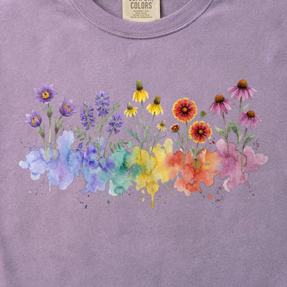 Watercolor Badlands Wildflowers Cotton T-Shirt
