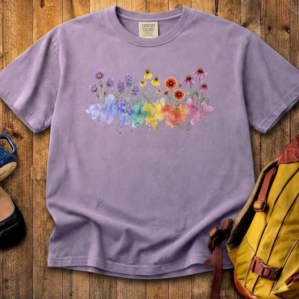 Watercolor Badlands Wildflowers Cotton T-Shirt