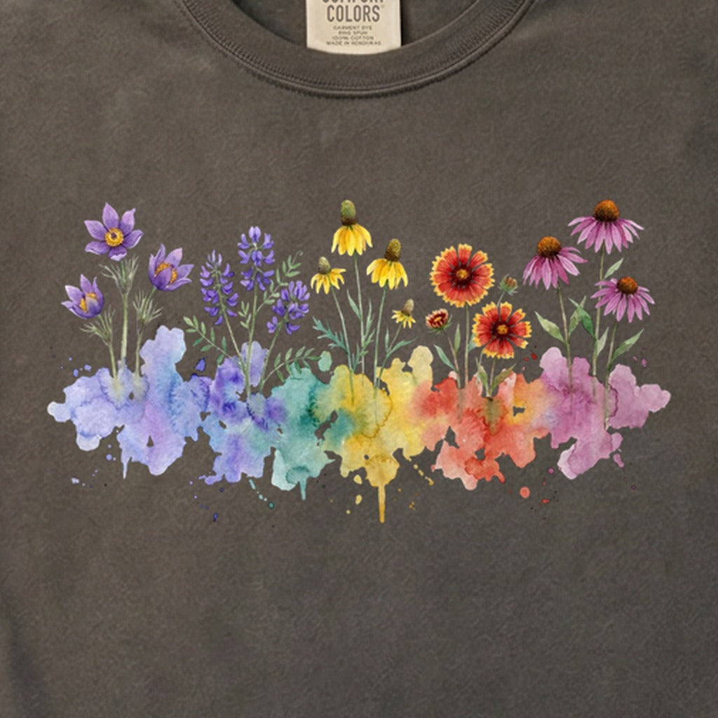 Watercolor Badlands Wildflowers Cotton T-Shirt