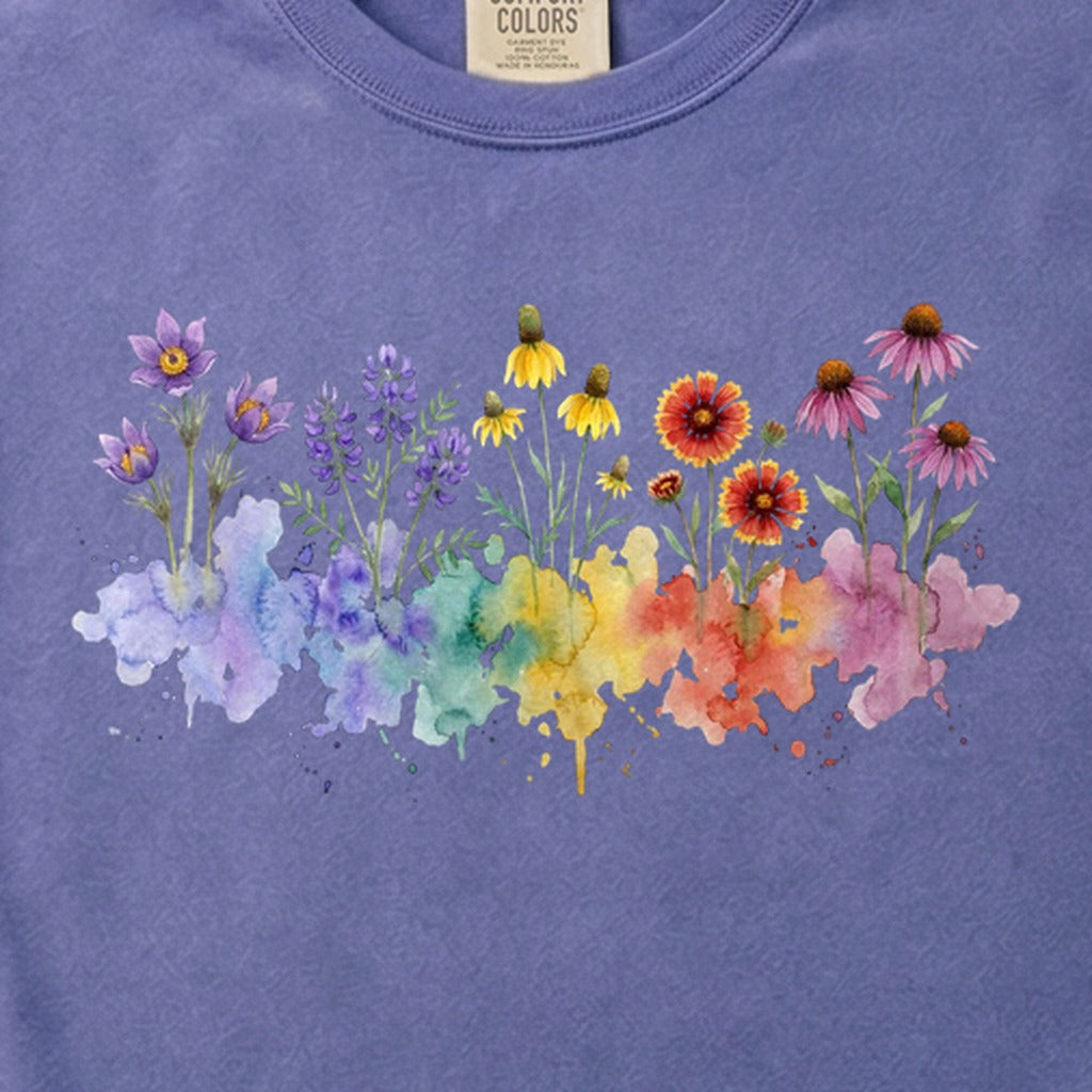 Watercolor Badlands Wildflowers Cotton T-Shirt