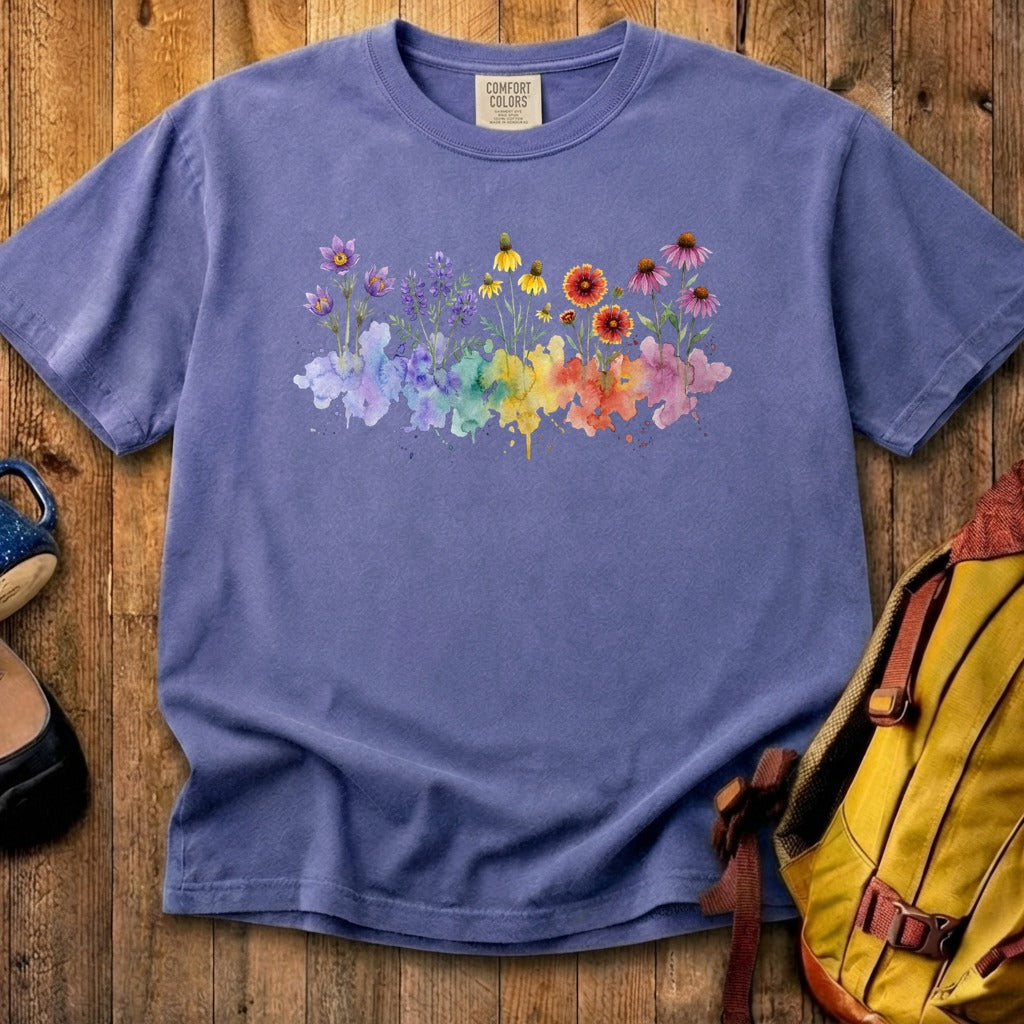 Watercolor Badlands Wildflowers Cotton T-Shirt