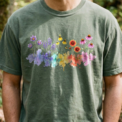 Watercolor Badlands Wildflowers Cotton T-Shirt