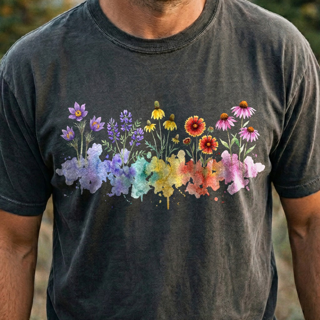 Watercolor Badlands Wildflowers Cotton T-Shirt