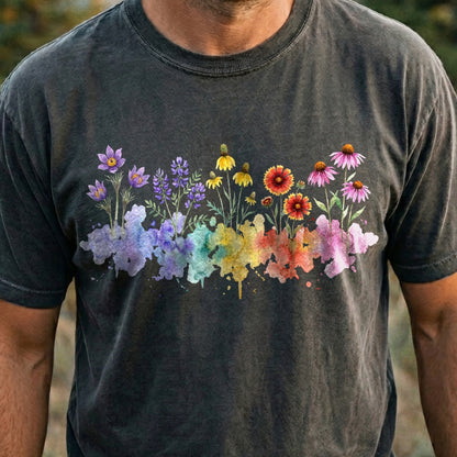 Watercolor Badlands Wildflowers Cotton T-Shirt