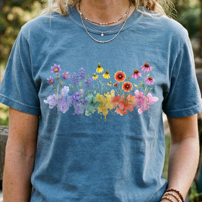 Watercolor Badlands Wildflowers Cotton T-Shirt