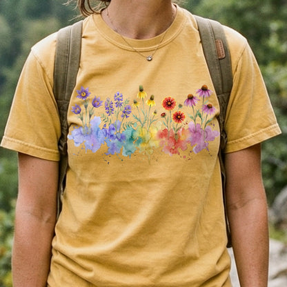 Watercolor Badlands Wildflowers Cotton T-Shirt