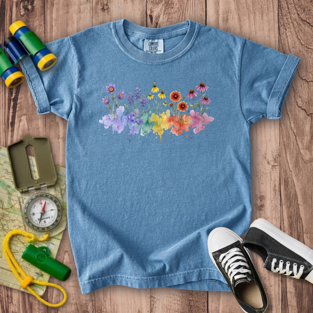 Watercolor Badlands Wildflowers Kids Cotton T-Shirt