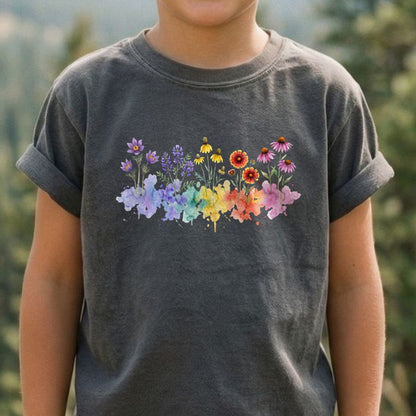 Watercolor Badlands Wildflowers Kids Cotton T-Shirt