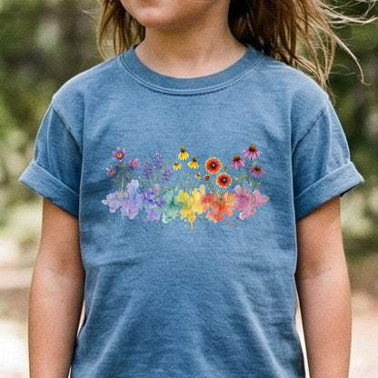 Watercolor Badlands Wildflowers Kids Cotton T-Shirt