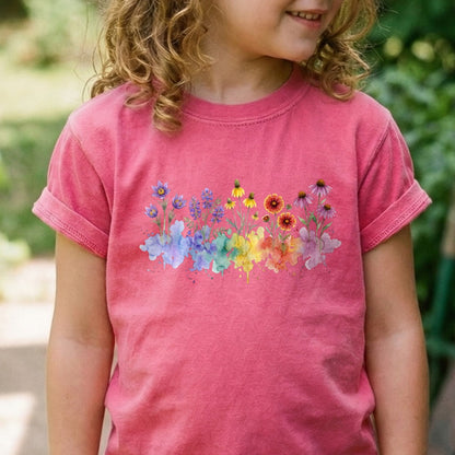 Watercolor Badlands Wildflowers Kids Cotton T-Shirt
