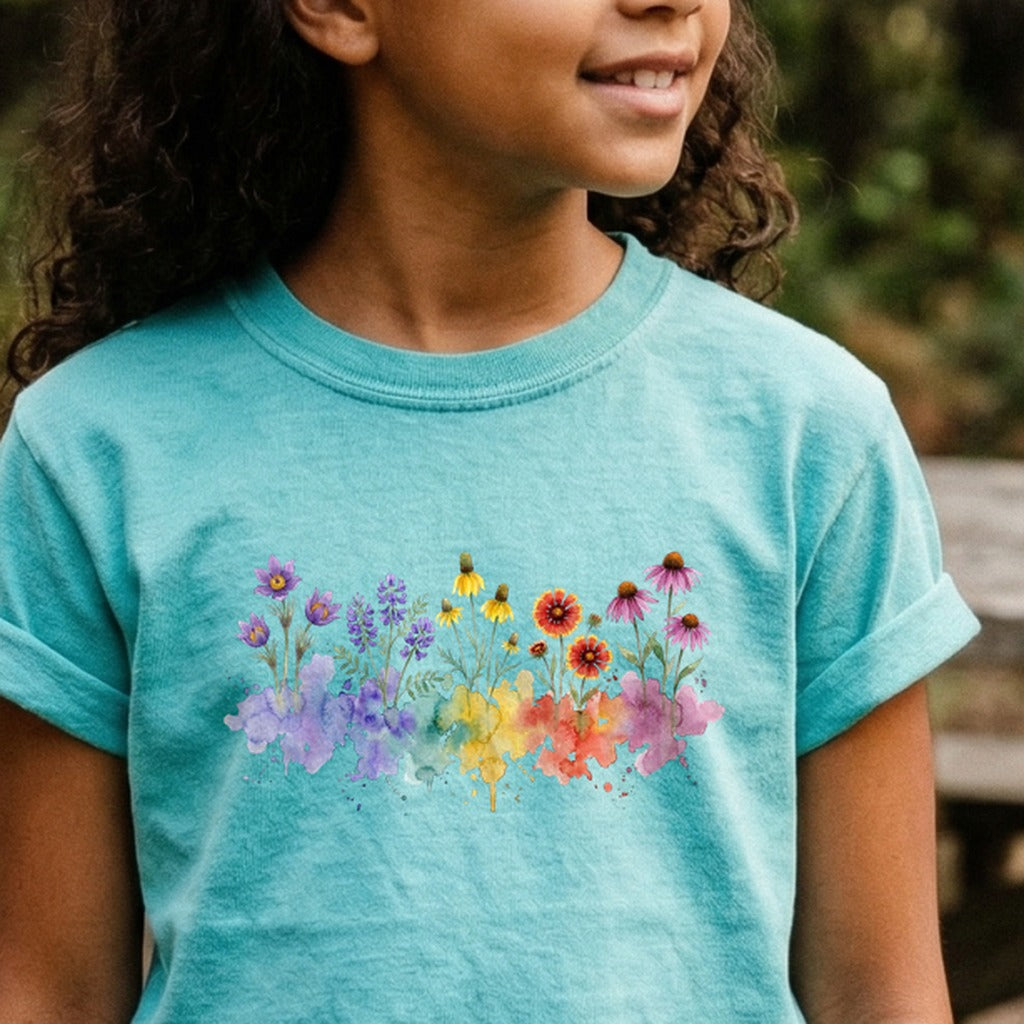 Watercolor Badlands Wildflowers Kids Cotton T-Shirt