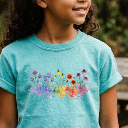 Watercolor Badlands Wildflowers Kids Cotton T-Shirt