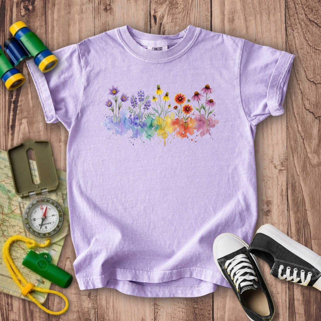 Watercolor Badlands Wildflowers Kids Cotton T-Shirt