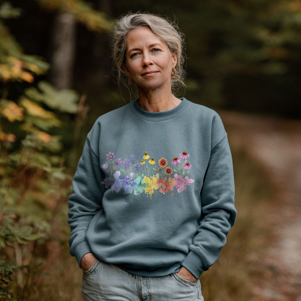 Watercolor Badlands Wildflowers Crewneck Sweatshirt