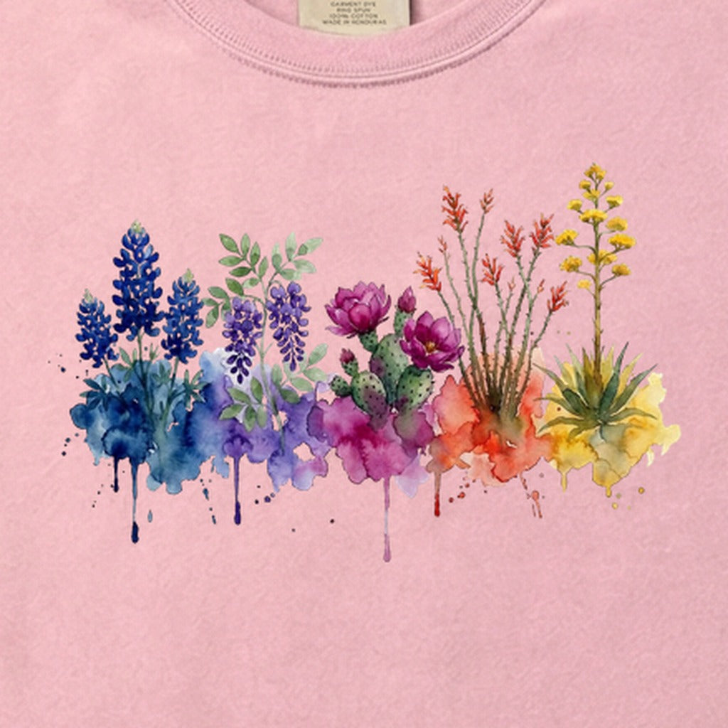 Watercolor Big Bend Wildflowers Cotton T-Shirt