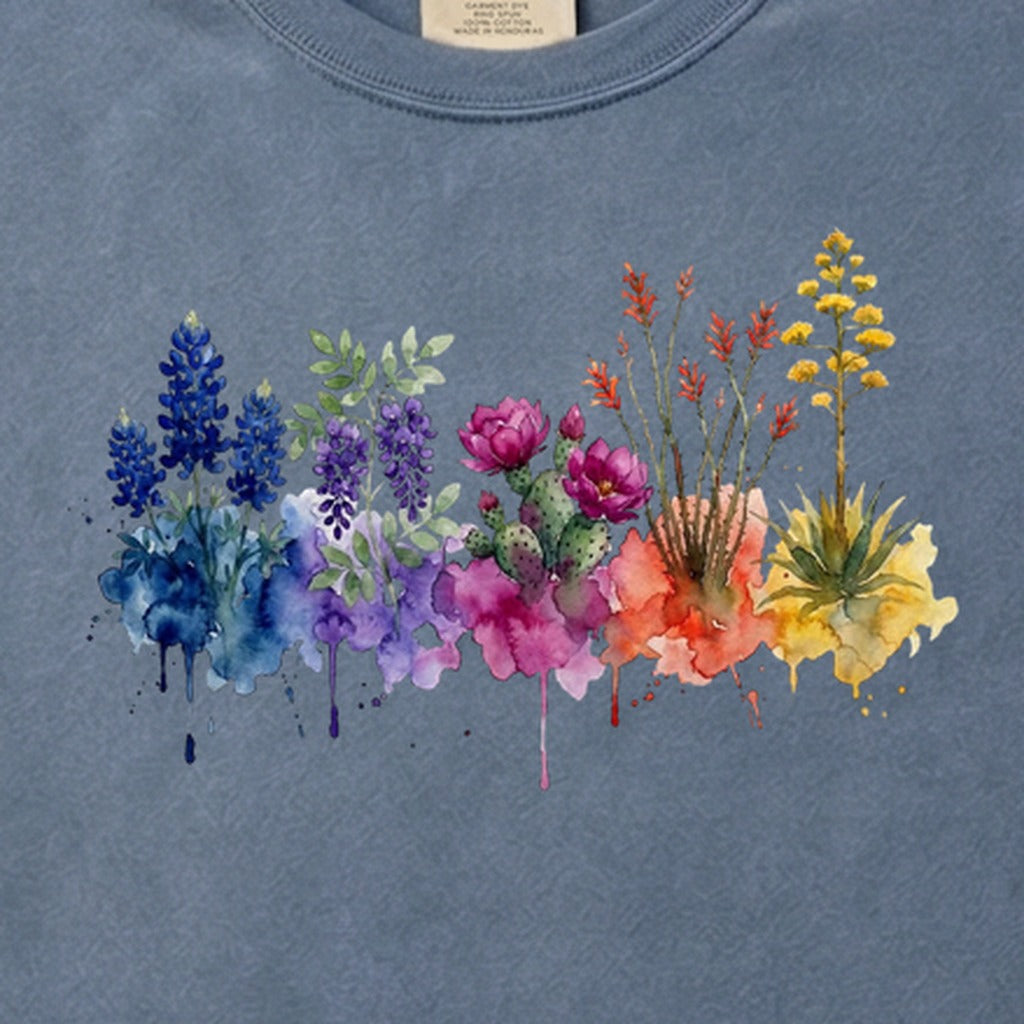 Watercolor Big Bend Wildflowers Cotton T-Shirt
