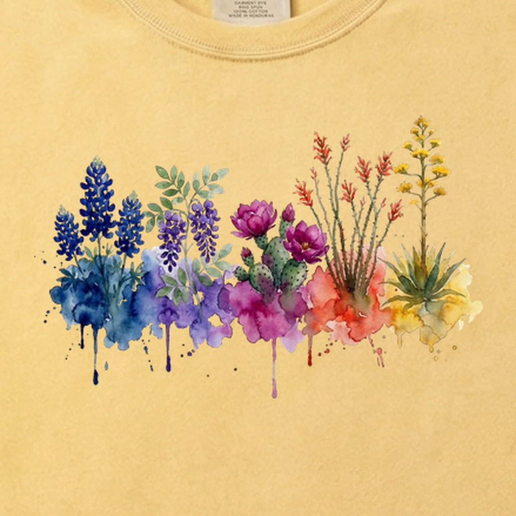 Watercolor Big Bend Wildflowers Cotton T-Shirt