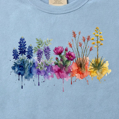 Watercolor Big Bend Wildflowers Cotton T-Shirt