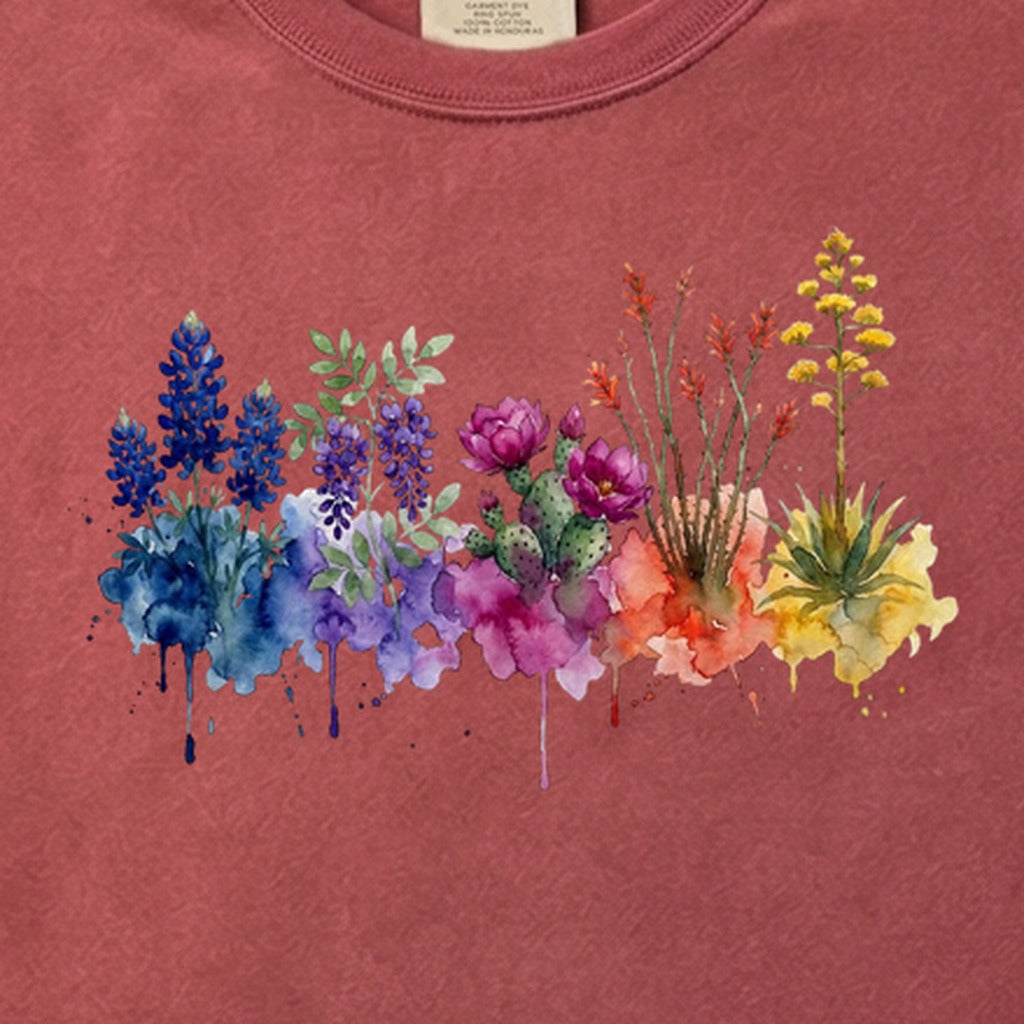 Watercolor Big Bend Wildflowers Cotton T-Shirt