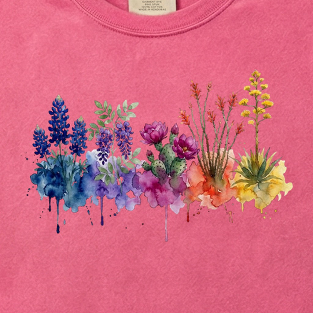 Watercolor Big Bend Wildflowers Cotton T-Shirt