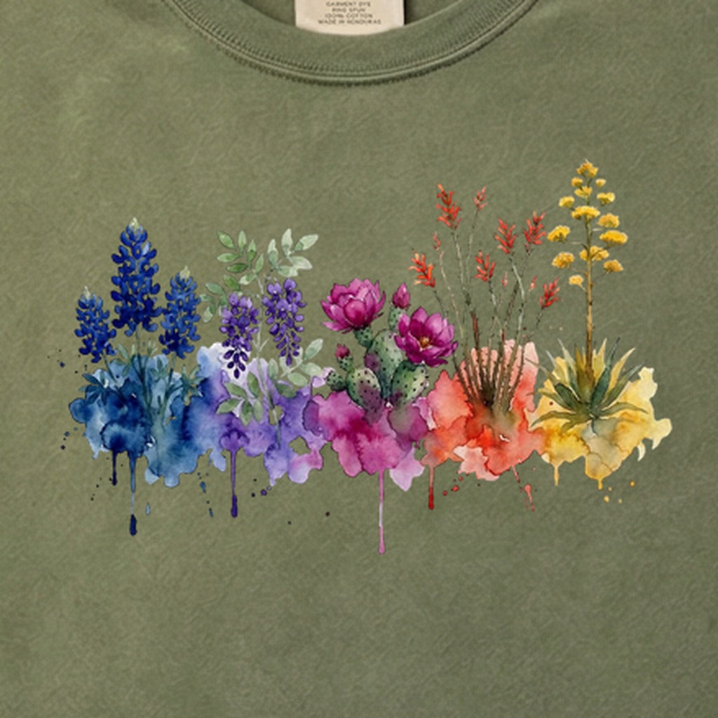 Watercolor Big Bend Wildflowers Cotton T-Shirt