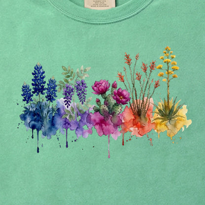 Watercolor Big Bend Wildflowers Cotton T-Shirt