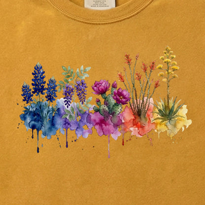 Watercolor Big Bend Wildflowers Cotton T-Shirt