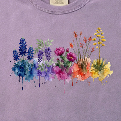 Watercolor Big Bend Wildflowers Cotton T-Shirt