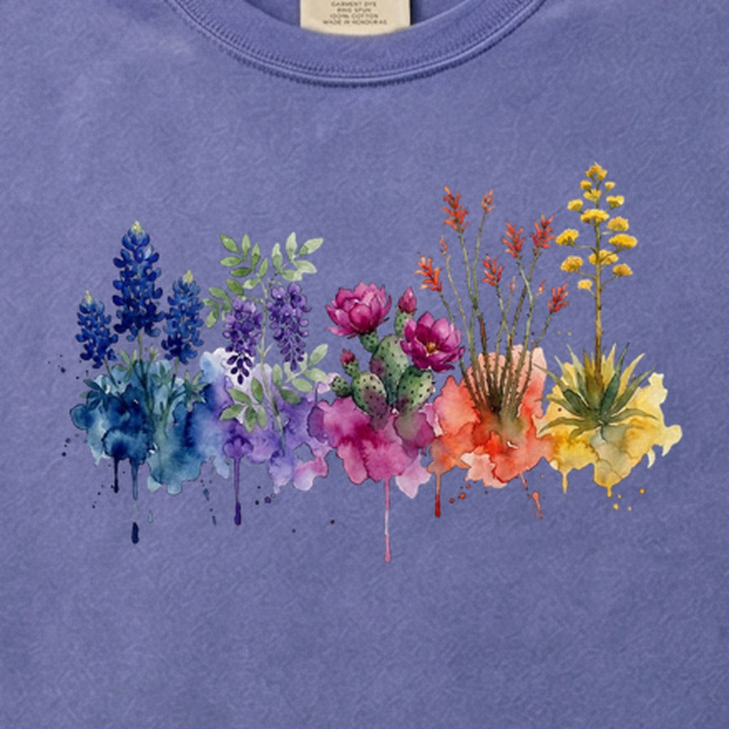 Watercolor Big Bend Wildflowers Cotton T-Shirt
