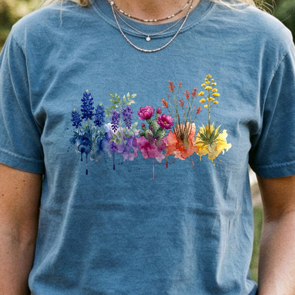 Watercolor Big Bend Wildflowers Cotton T-Shirt