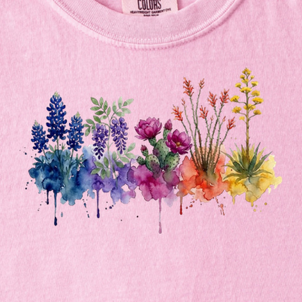 Watercolor Big Bend Wildflowers Kids Cotton T-Shirt