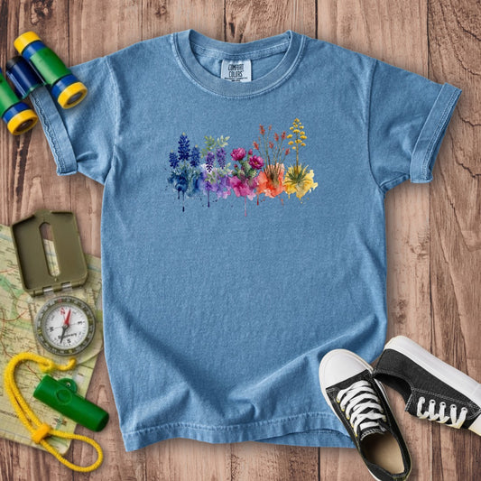 Watercolor Big Bend Wildflowers Kids Cotton T-Shirt