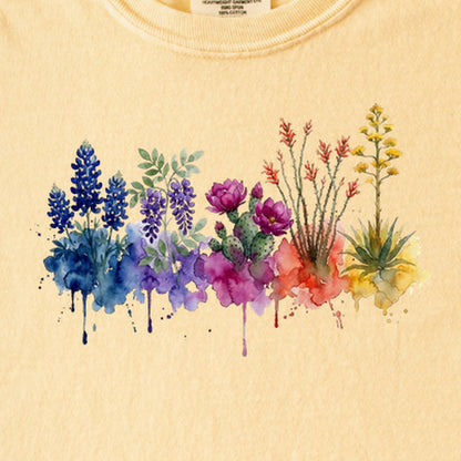 Watercolor Big Bend Wildflowers Kids Cotton T-Shirt