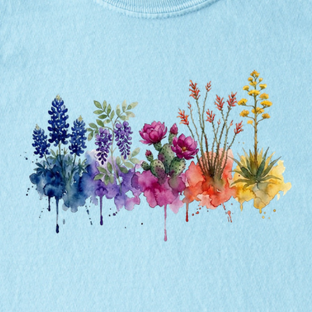 Watercolor Big Bend Wildflowers Kids Cotton T-Shirt