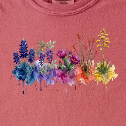 Watercolor Big Bend Wildflowers Kids Cotton T-Shirt