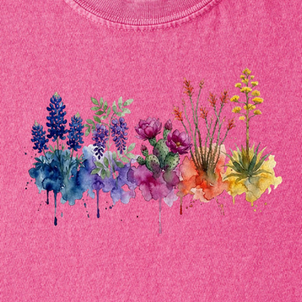Watercolor Big Bend Wildflowers Kids Cotton T-Shirt