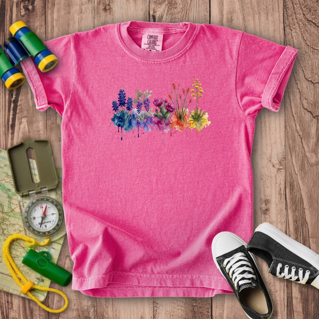 Watercolor Big Bend Wildflowers Kids Cotton T-Shirt