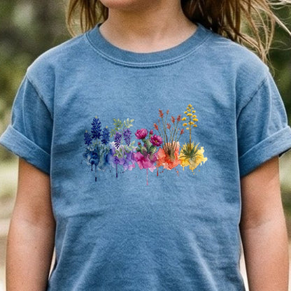 Watercolor Big Bend Wildflowers Kids Cotton T-Shirt